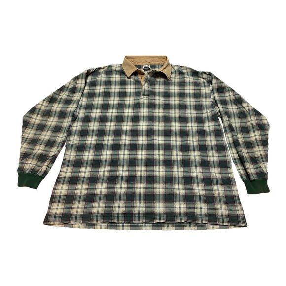 GH BASS & CO MEN'S SIZE XL GREEN LONG PLAID BUTTON UP SHIRT - Picture 1 of 12